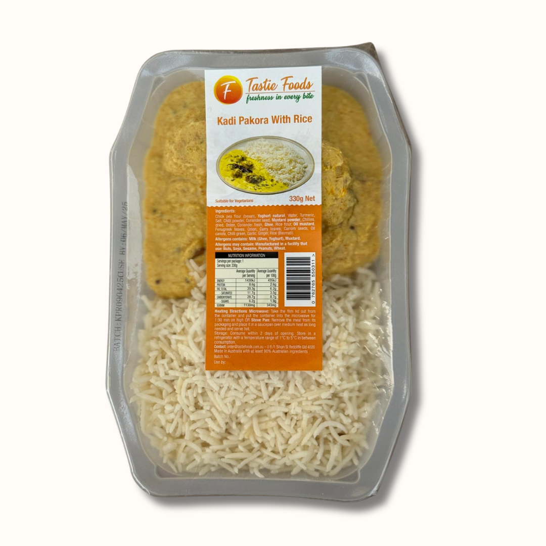 Rice and Kadi Pakoda / Rice with Yogurt Curry and Dumplings